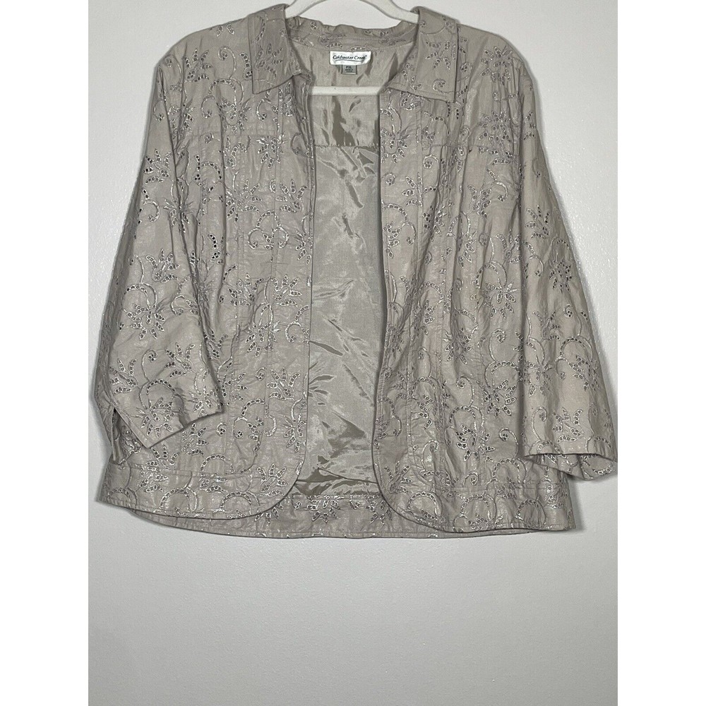 Coldwater Creek Womens Jacket PXL Petites Shiny Embroidered Floral